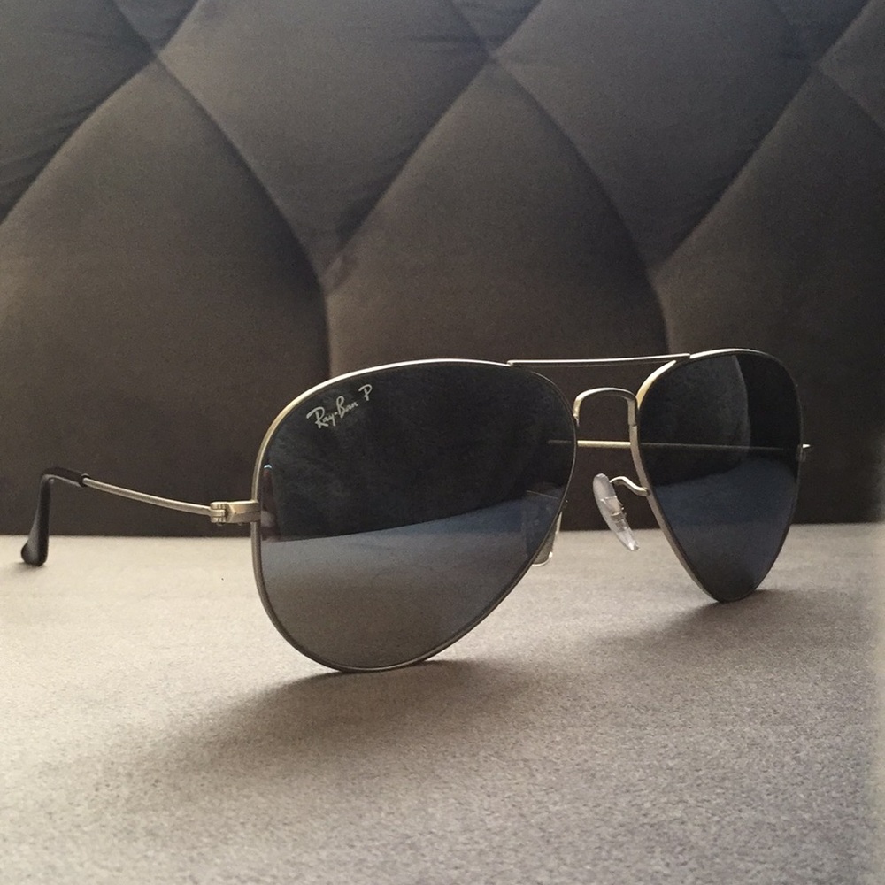 Ray Ban polarized aviator mirror silver sunglasses